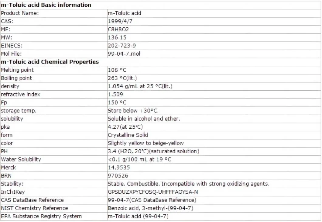 M-Toluic Acid CAS 99-04-7 with Good Price Methylbenzoic (M-) Acid